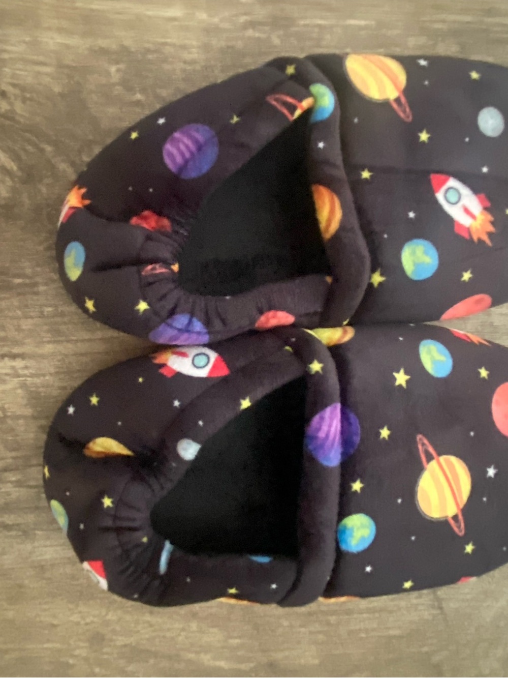 Amazon Kids Space Planet Rocket Slippers - Black with Multicolor Planets